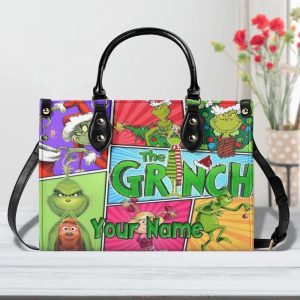 Grinch Christmas Custom Name Purse - Leather Bag - Handbag For Women 1