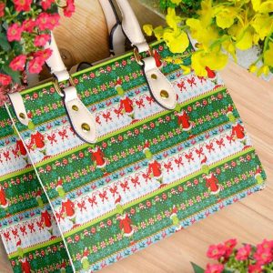 Grinch Christmas Pattern Purse - Leather Bag - Handbag For Women