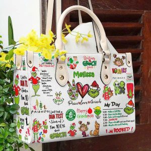 Grinch Love Custom Name Purse - Leather Bag - Handbag For Women