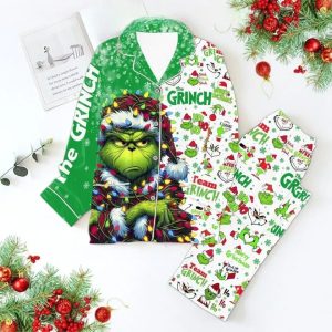 Grinch Christmas Team Grinch Satin Pajamas Kids And Adult Gift For Family