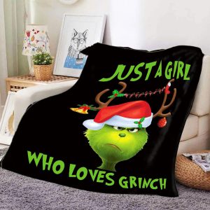 Grinch Christmas Just A Girl Fleece Blanket
