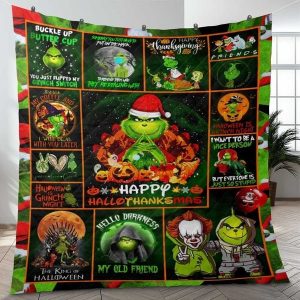 Grinch Halloween Quilt Blanket Fans Gift
