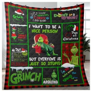 Grinch Christmas Quilt Blanket Fans Gift AZ10