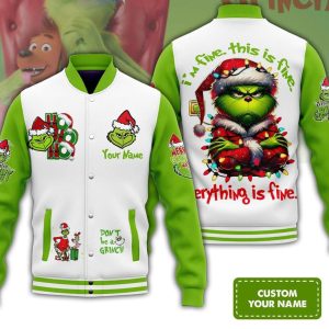 Grinch I'm Fine Custom Name Gift For Fan Baseball Jacket
