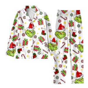 Grinch Christmas Satin Pajamas Kids And Adult Gift For Family 19