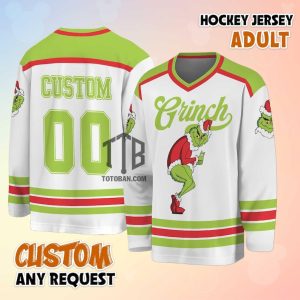 Grinch Funny White Custom Name Hockey Jersey 3D
