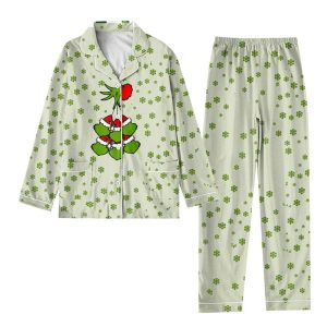 Grinch Christmas Satin Pajamas Kids And Adult Gift For Family 16