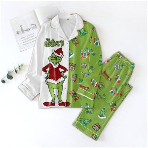 Grinch Merry Christmas Satin Pajamas Kids And Adult Gift For Family