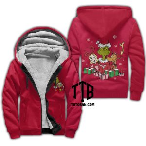Grinch , Cindy Lou And Max Dog Christmas Fleece Jacket