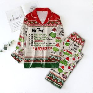 Grinch Christmas My Day I'm Booked Satin Pajamas Kids And Adult Gift For Family
