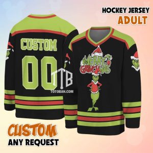 Grinch Merry Christmas Custom Name Hockey Jersey 3D
