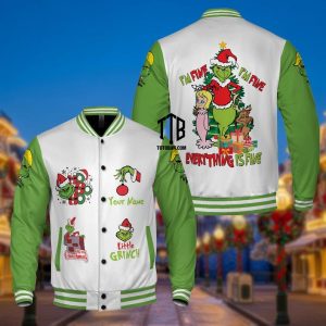 Grinch I'm Fine Christmas Gift For Fan Baseball Jacket