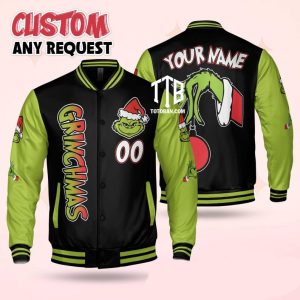 Grinch Custom Name Gift For Fan Baseball Jacket 1