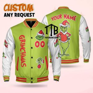 Grinch Custom Name Gift For Fan Baseball Jacket 2