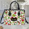 Grinch Christmas Custom Name Purse - Leather Bag - Handbag For Women