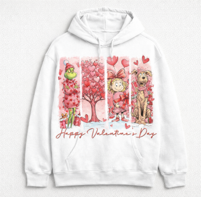 Grinch Cindy Lou and Max Dog Valentines Love Christmas 3D Hoodie