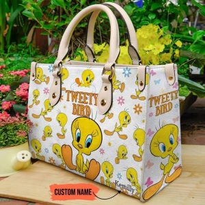 Tweety Bird Cute Custom Name Purse - Leather Bag - Handbag For Women