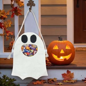 Halloween Ghost-Shaped Candy Bag - Yarn Embroidery