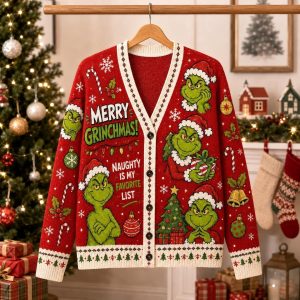 Grinch Knitted Cardigan Christmas Gift 4