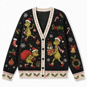 Grinch Knitted Cardigan Christmas Gift 3