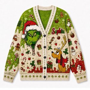 Grinch Knitted Cardigan Christmas Gift 1