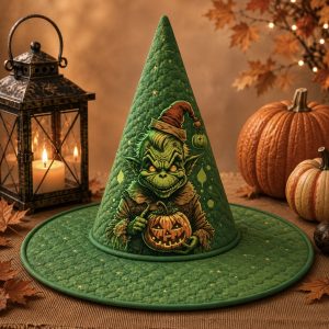 Grinch Pumpkin Quilted Witch Hat