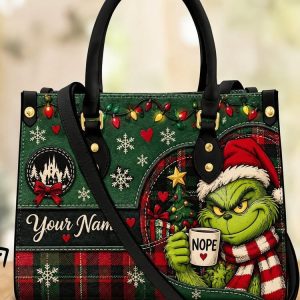 Grinch Christmas Custom Name Purse - Leather Bag - Handbag For Women New