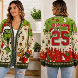 Grinch Knitted Cardigan Christmas Gift
