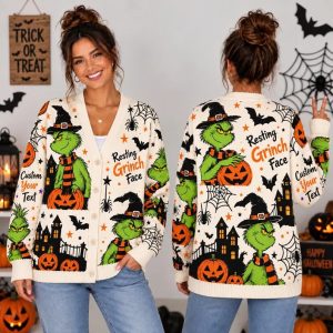 Grinch Halloween Knitted Cardigan Christmas Gift