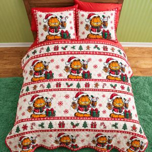 Garfield Christmas Quilt Bedding Set 3PCS - 1 Quilt - 2 Quilt Pillow