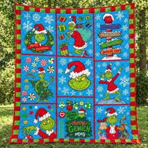 Grinch Christmas Quilt Blanket Fans Gift AZ12