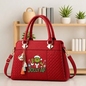Grinch Jolly Af Merry Christmas Grinch Red Handbag New