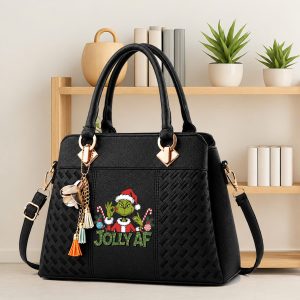 Grinch Jolly Af Merry Christmas Grinch Black Handbag New