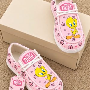 Tweety Bird Pink Canvas Loafer Dude Shoes
