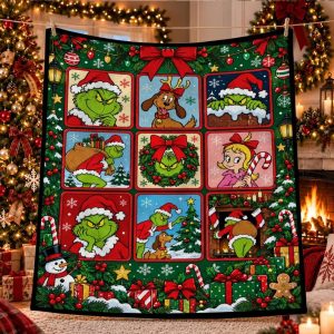 Grinch Merry Christmas Fleece Blanket New 05